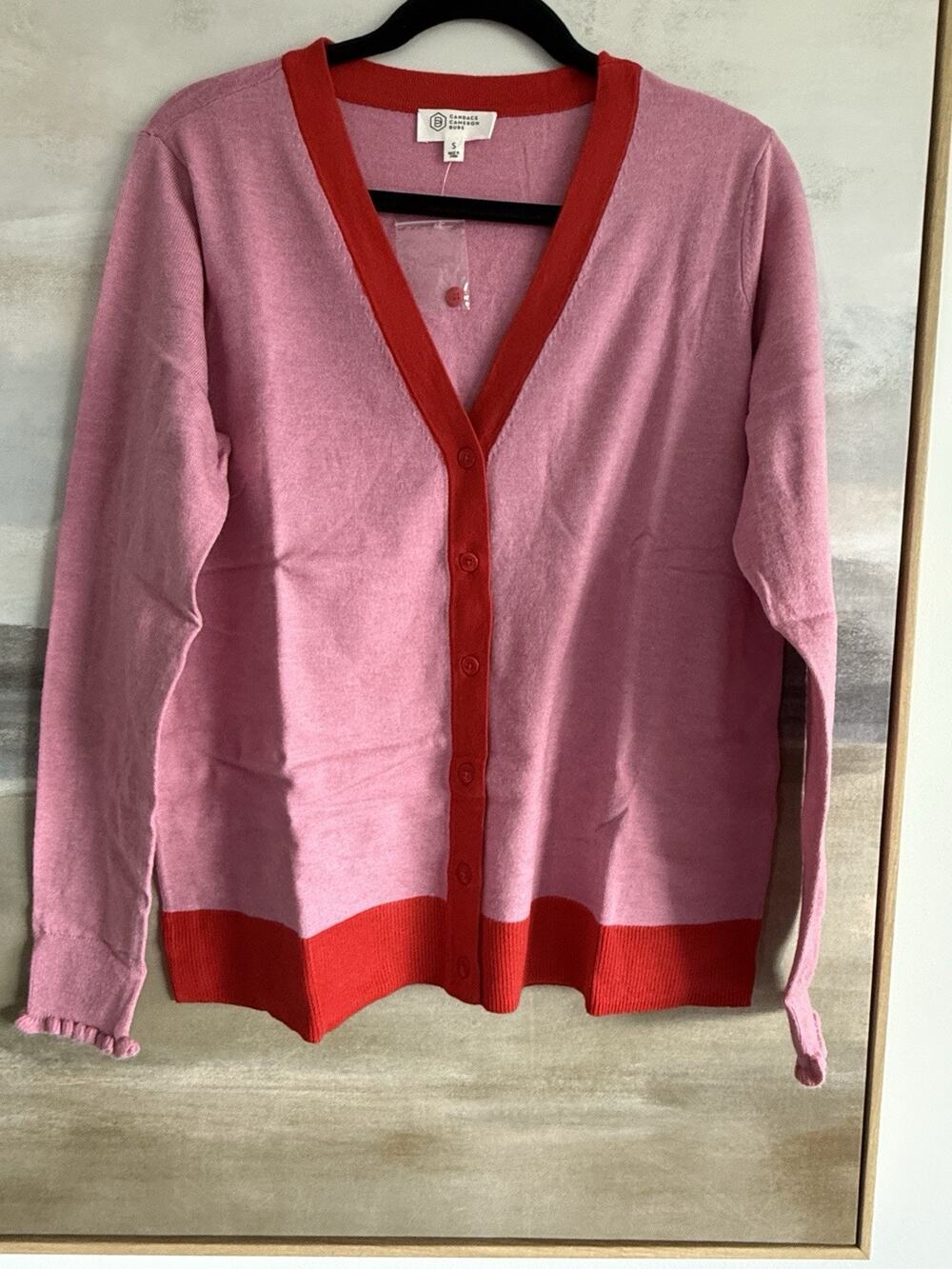 Candace Cameron Bure Surfside V-Neck Cardigan Sweater Golden Pink/Red small